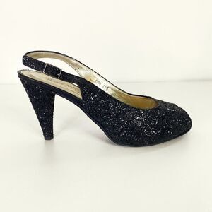 Ron White All Day Heels Brooks Black Chunky Glitter Slingback Heels